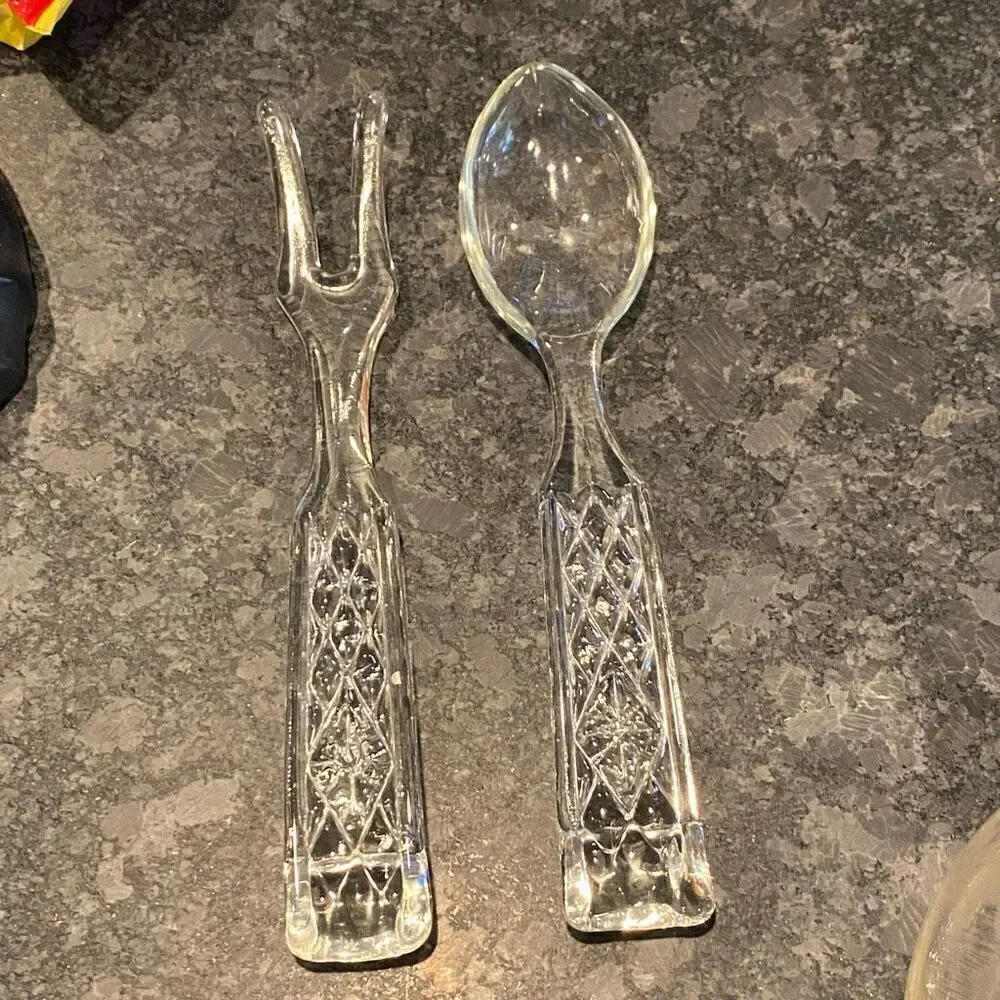 Vintage Crystal Salad Fork & Spoon Wexford By Anchor Hocking